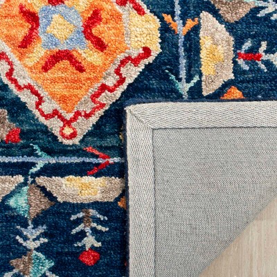 Handmade Blue Geometric Wool Square Area Rug