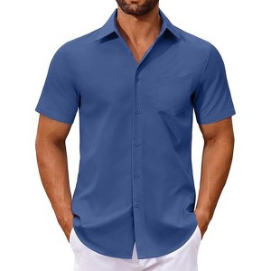 COOFANDY Men's Button Down Shirts Short Sleeve Casual Dress Shirts Untucked Summer Shirt with Pocket - 1 of 4