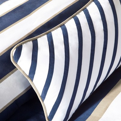 Navy and Khaki Twin Microfiber Striped Comforter Set