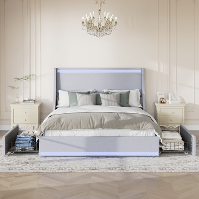 VECELO Upholstered Bed, Metal Frame Platform Bed
