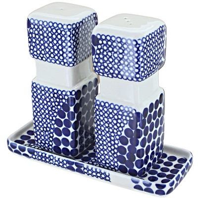 Blue Rose Polish Pottery Zaklady Large Shakers with Tray