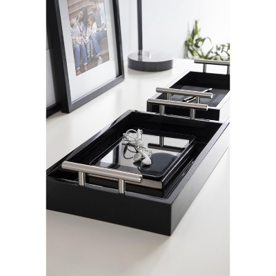 Lipton Rectangular Wood Tray with Polished Metal Handles