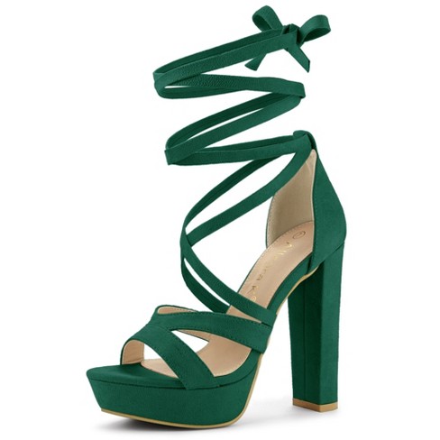 Allegra K Women's Lace Up Platform Chunky High Heels Sandals Emerald Green 6