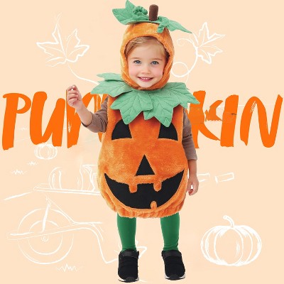 Joyfy Toddler Pumpkin Costume – Plush Green Leaf Hat & Jumpsuit, Cute Halloween Outfit for Babies & Kids, Pumpkin-Themed Party Dress-Up
