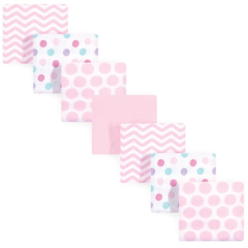 Luvable Friends Baby Girl Cotton Flannel Receiving Blankets, Pink Dots Chevron 7-Pack, One Size, 1 of 3