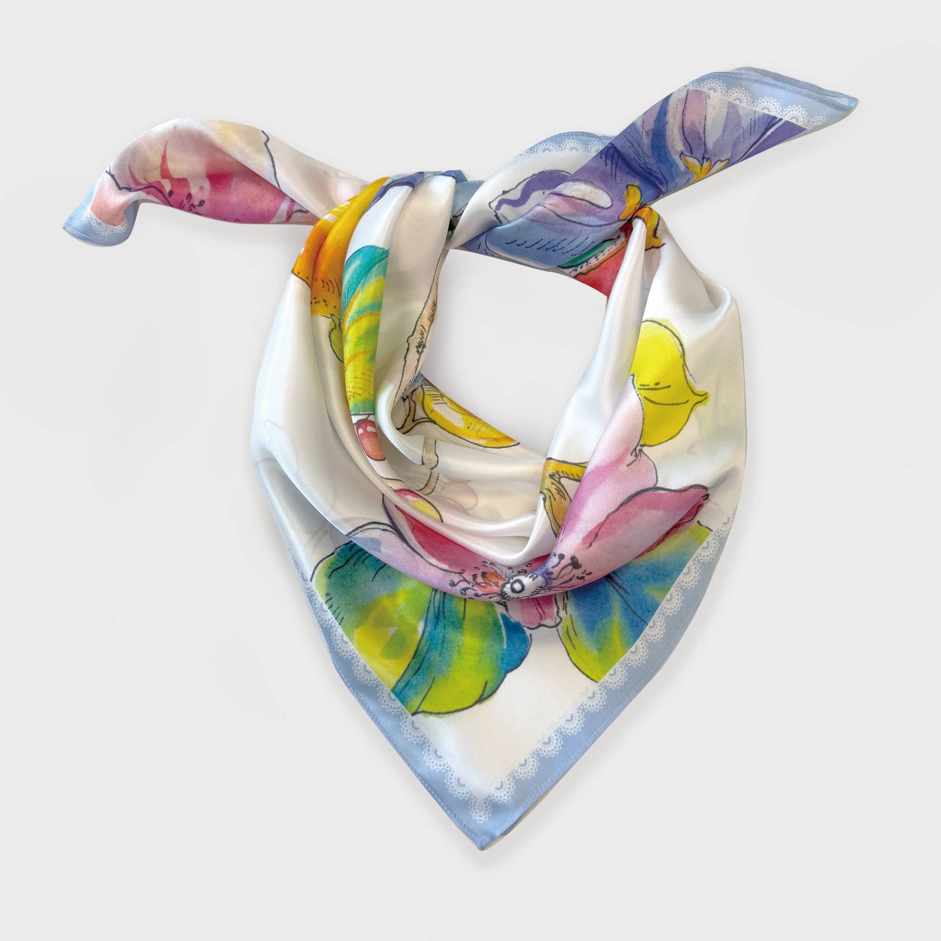 Women's Floral Printed Square Silk Scarf - A New Day™ Purple