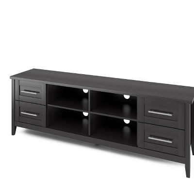 Elegant Black Wood Grain Extra-Wide TV Stand with Nickel Handles