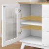 Homhougo Coffer Bar Cabinet with 2 Fluted Glass Doors, 56" Modern Sideboard Buffet Cabinet with 3 Drawers Ivory - 3 of 4