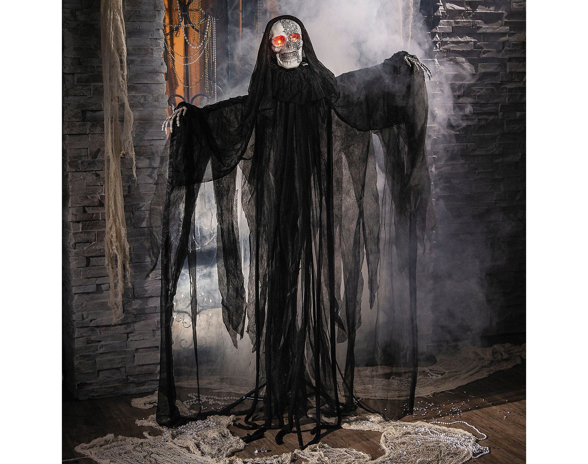 5 Ft. 4 3/4" Animated Standing Light-Up Skeleton Man with Bling Halloween Decoration