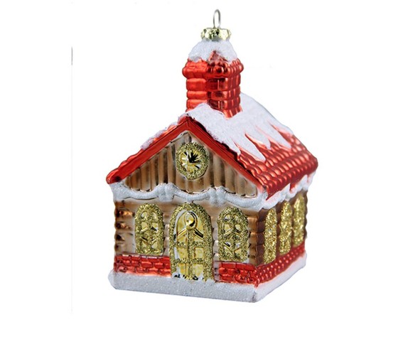 Barcana 3.5" Glitter Snow-covered Log Cabin Shatterproof Christmas Ornament