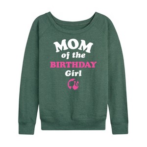 Women's - Barbie - Mom of The Birthday Girl Lightweight French Terry Wide Neck Long Sleeve Shirt - 1 of 4