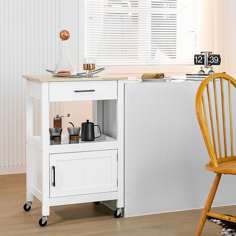 Costway Rolling Kitchen Island Cart on Wheels Bar Serving Trolley w/Drawer Cabinet Black\White, 2 of 11
