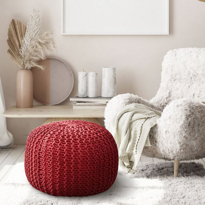 Cheer Collection 18" Round Cable Knit Pouf Ottoman, 5 of 8