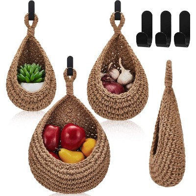 3 Sizes Teardrop Hanging Baskets Onion Basket with Bohemian Storage Hooks for Kitchen Wall Home