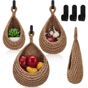 3 Sizes Teardrop Hanging Baskets Onion Basket with Bohemian Storage Hooks for Kitchen Wall Home - 1 of 4