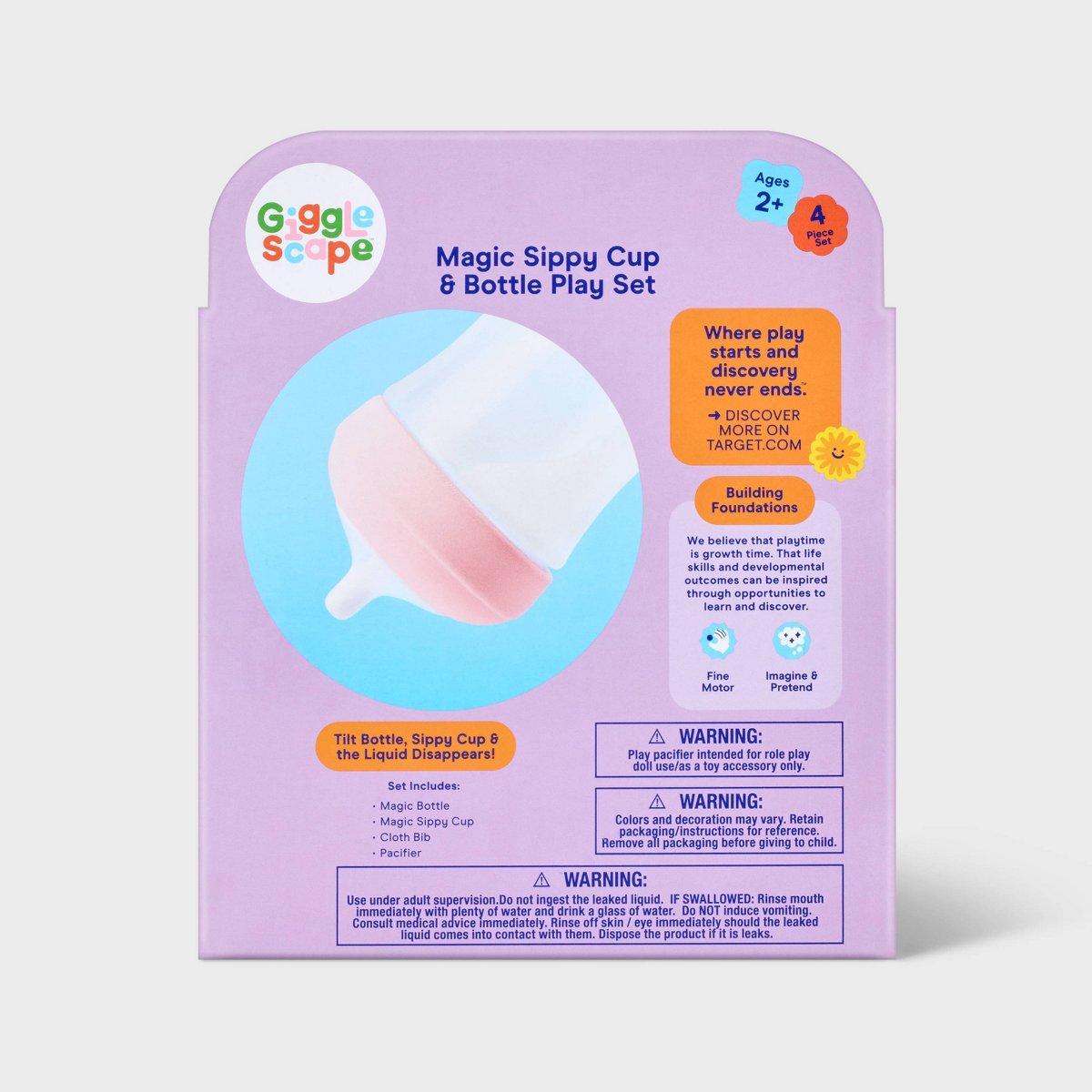 Детские куклы Gigglescape Baby Doll Magic Sippy Cup & Bottle Play Set - Gigglescape™: Includes Bib, Pacifier, Plastic Doll Accessories — фото 4