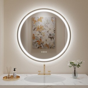 LOVESPEJO Round Front and Backlit LED Wall Mounted Bathroom Mirror with Lights, Anti-Fog, Stepless Dimmable 3 Color LED Waterproof - 1 of 4