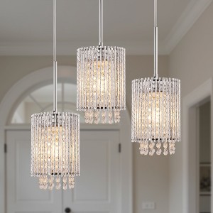 DORESshop 6 in. 1-Light (Set of 3) Brushed Nickel Crystal Modern Farmhouse Pendant Light Hanging Lamp Kitchen Island Dining Room - 1 of 4
