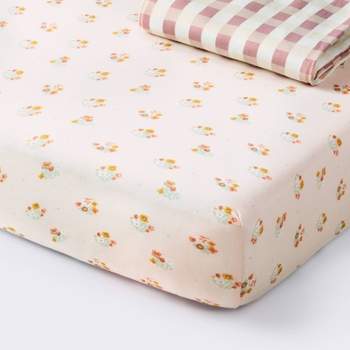 Fitted Jersey Crib Sheet - Floral Gingham Pink - Cloud Island™