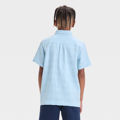 Cat & Jack Boys' Short Sleeve Solid Seersucker Button-Down Shirt - Cat & Jack™ Light Blue XS: Cotton Rayon Blend, Front Pocket, Machine Washable — фото 2