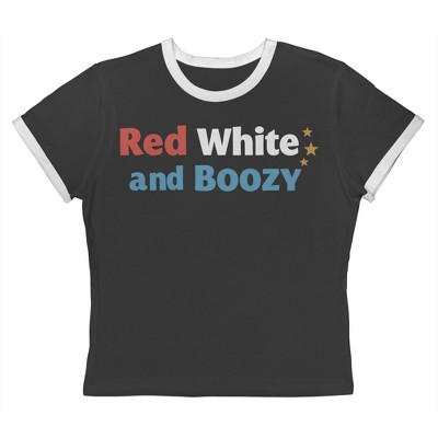 Rerun Island Women's Red White And Boozy Golden Star Americana 4Th Of July Short Sleeve Graphic Cotton Retro Vintage Ranger Baby Tee - Caviar White XL