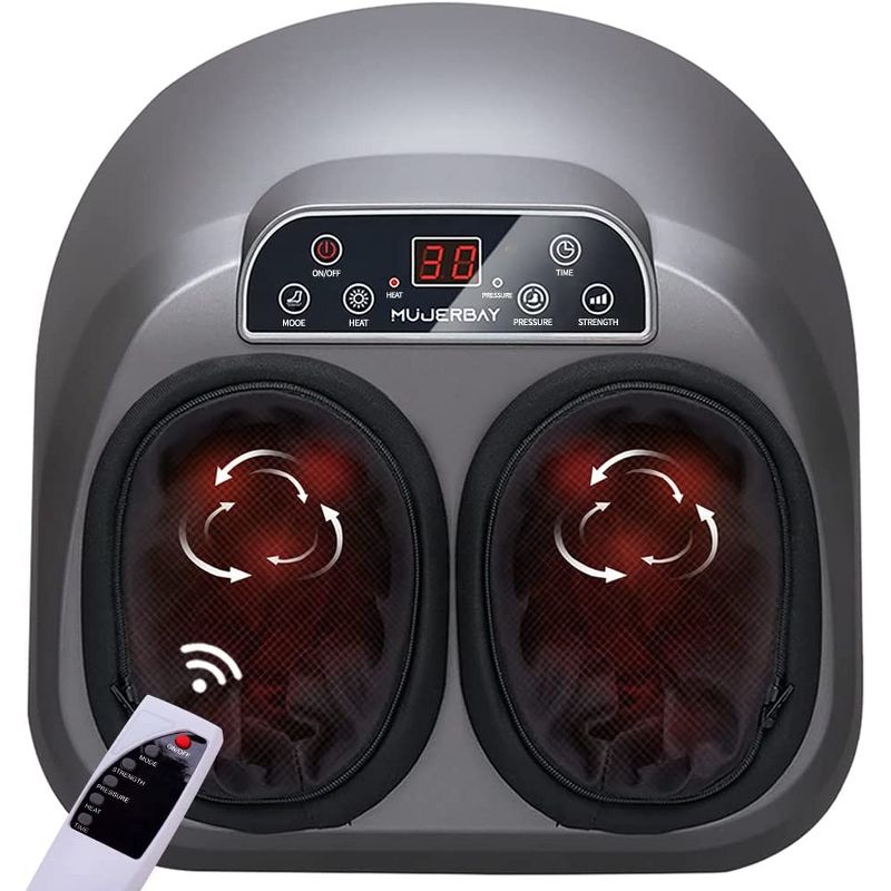 Mujerbay Heated Foot Massager Machine with Full Covering Air Compression Kneading Foot Massager Plantar Fasciitis Sports Recovery w/Remote Control, 1 of 7