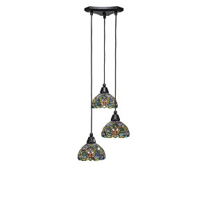 Toltec Lighting Europa 3 - Light Pendant in  Matte Black with 7" Kaleidoscope Art Glass Shade - 1 of 1