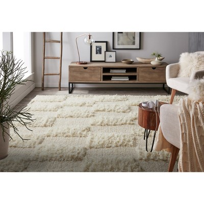 Handmade Ivory Geometric Wool Rectangular Area Rug 3'6" x 5'6"