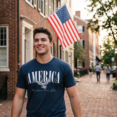 Мужские футболки Crazy Dog T-Shirts, Inc. Mens Funny T Shirts America Freedom For All Awesome Fourth Of July Tee For Men - Crazy Dog Men's T Shirt For Fourth Of July Navy M — фото 3
