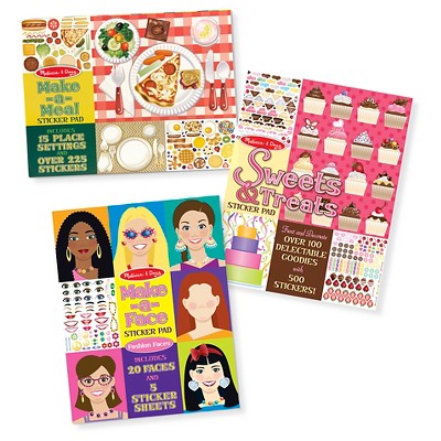 Melissa & Doug Sticker Pads Set: Sweets and Treats, Make-a-Face Fashion, and Make-a-Meal