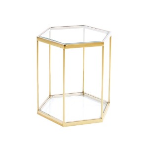 NicBex Modern 16.5" High Hexagon Coffee Table with Tempered Glass Top and Steel Frame for Living Room and Bedroom - 1 of 4