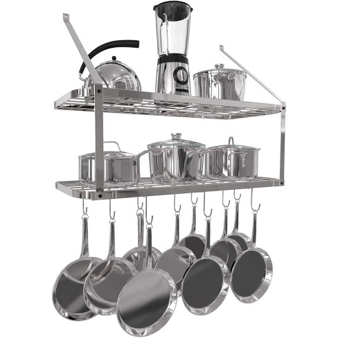 Vdomus 2-tier Wall Shelf Pot & Pan Rack Hanger For Kitchen Storage &  Organization, Silver : Target