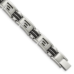 Black Bow Jewelry Men's Stainless Steel and Rubber Pathfinder 8.5 Inch Bracelet - 1 of 4