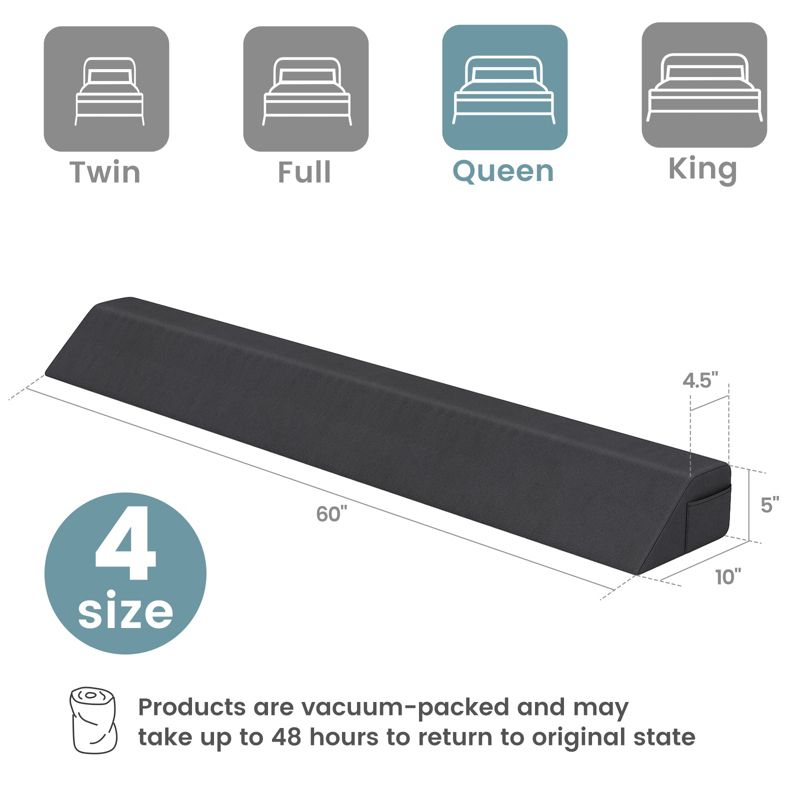 Giantex Twin/Full/Queen/King Bed Wedge Pillow with Tablet Pillow Stand Side Pockets Support for Back Grey, 2 of 11