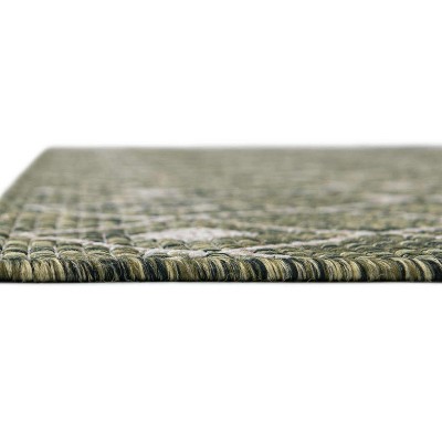 Green/Ivory Geometric Synthetic 2' x 8' Outdoor Runner