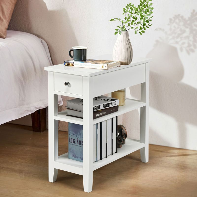 Costway 3 Tier Nightstand Bedside Table Sofa Side End Table w/Double Shelves Drawer, 2 of 11