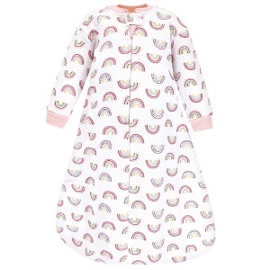 Hudson Baby Infant Girl Premium Quilted Long Sleeve Sleeping Bag and Wearable Blanket, Modern Rainbow - 1 of 2