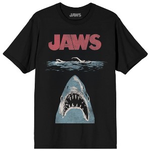 Jaws Franchise Calm Swim on Black Adult Crew Neck Short Sleeve T-shirt - 1 of 3