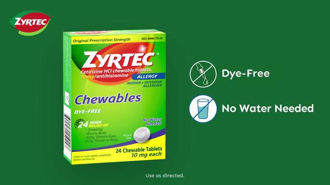 Zyrtec Adult Dye Free Cetirizine 10mg Chewables - 24ct, 2 of 11, play video