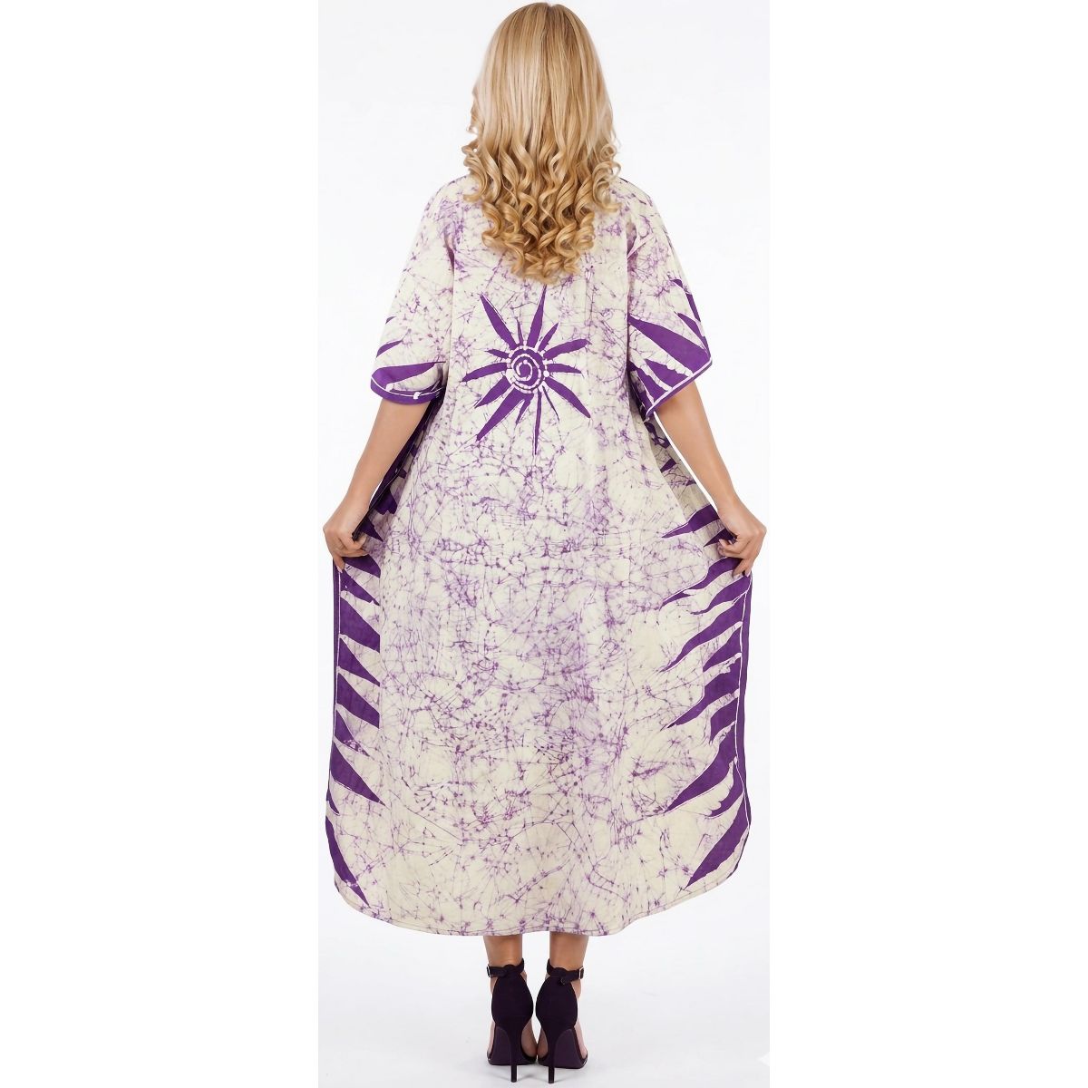 LA LEELA Summer Cotton Comfortable Caftan Dress for Women Resortwear Vacation Cruise Holiday Lounge Wear 2X-3X Purple Leaf - thumbnail 2