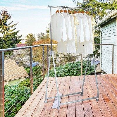 Silver Adjustable Foldable Metal Garment Rack with Wheels