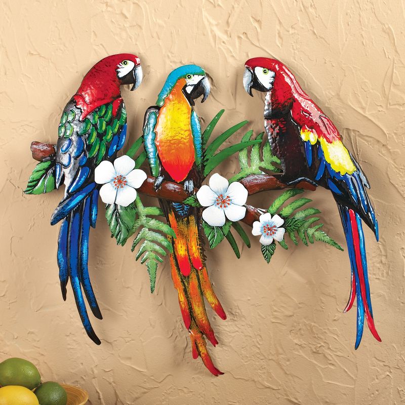 Collections Etc Hand-Painted Tropical Parrot Trio Wall Art Decor 22.25" x 1" x 20.5", 2 of 3