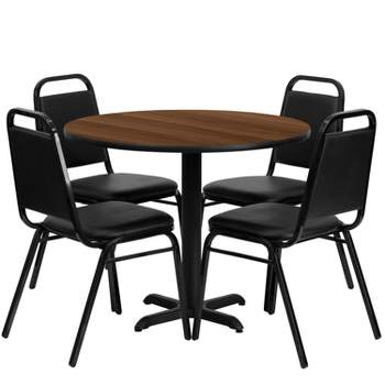 Flash Furniture 36'' Round Laminate Table Set with X-Base and 4 Trapezoidal Back Banquet Chairs