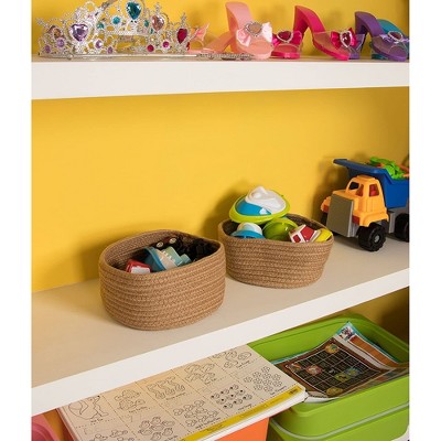 Brown Hemp Rope Rectangular Woven Storage Baskets, 2-Pack