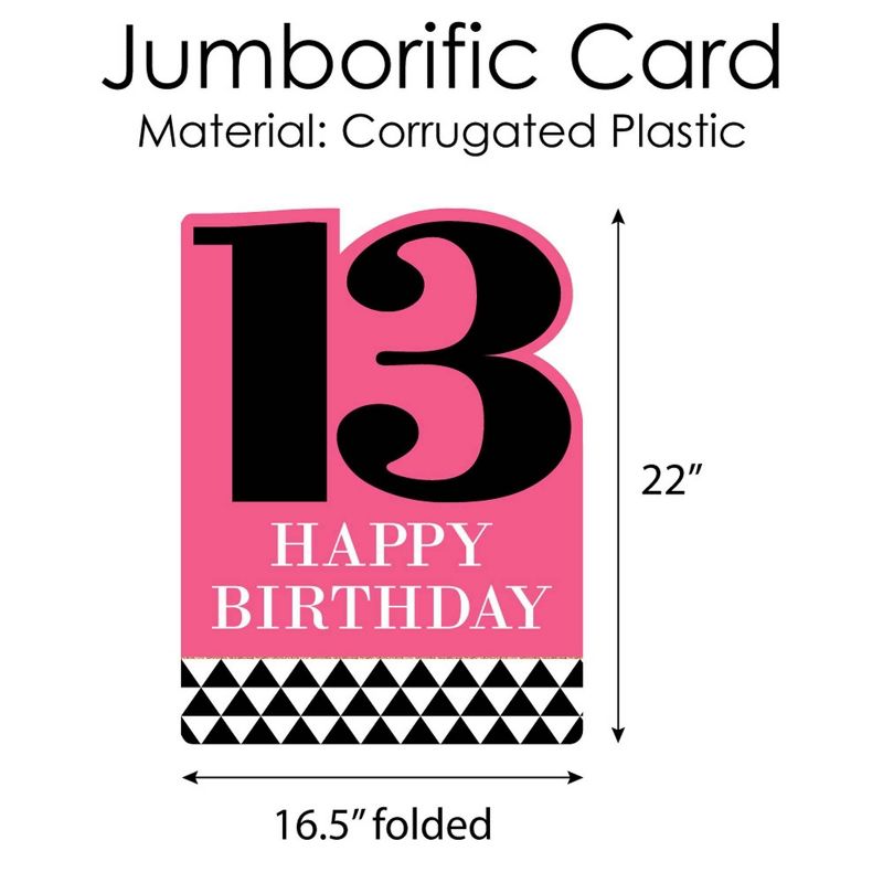 Big Dot of Happiness Chic 13th Birthday - Pink, Black and Gold - Happy Birthday Giant Greeting Card - Big Shaped Jumborific Card, 4 of 7