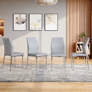 Lyngins Ergonomic Dining Chairs Set of 4, Tech Fabric Kitchen Chair with Black Metal Legs, Armless Chair with Shell-pattern for Living Room - 1 of 4