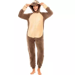 Alexander Del Rossa Women's Hooded Footed Pajamas, Plush Adult Onesie, Winter PJs with Hood Sloth X Large