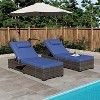 Outdoor Patio Chaise Lounge Chairs Set of 2, PE Rattan Wicker Pool Garden Lounger with Adjustable Backrest, Cushion, Cup Holder, Brown-Blue - 2 of 4