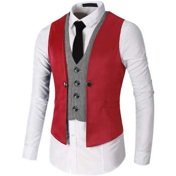 Lars Amadeus Men's Slim Fit V Neck Layered Business Plaid Suit Vest Waistcoat