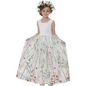 2Bunnies Girls 3-8Y Floral Embroidered Tulle Lace Sleeveless Maxi Flower Girl Dress - 1 of 4